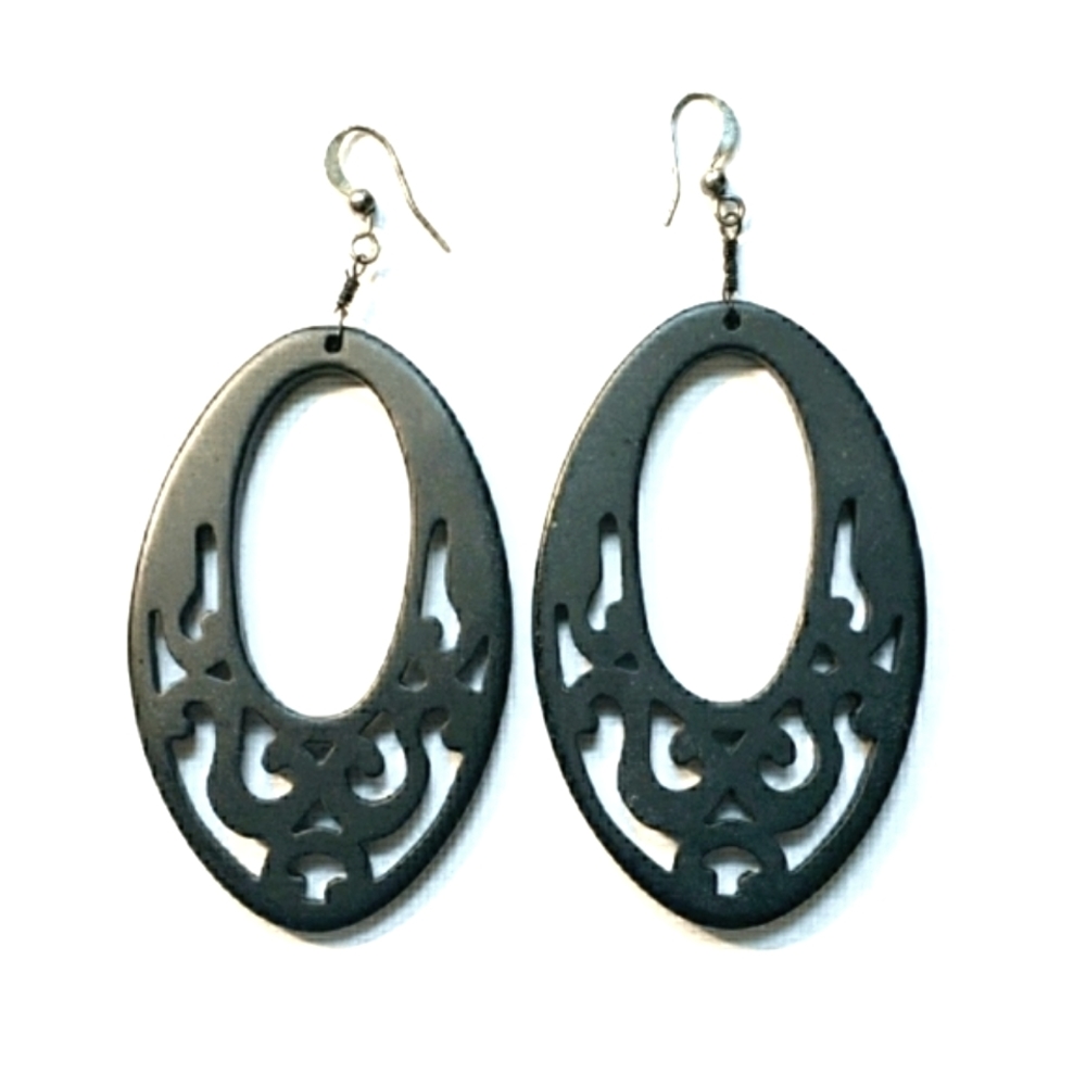 Black Carved Earrings